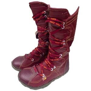 TMA EYES Tall Leather Distressed Moto Boots Women's size 9 Burgundy Orange